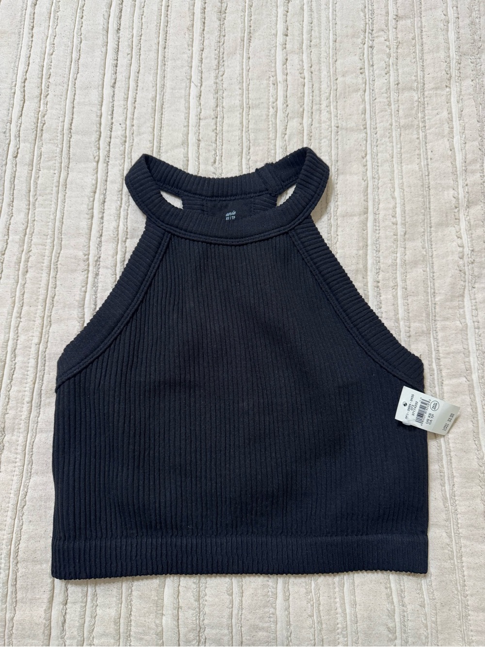 NWT Aerie Seamless Black Ribbed High Neck Cropped Bra Top
